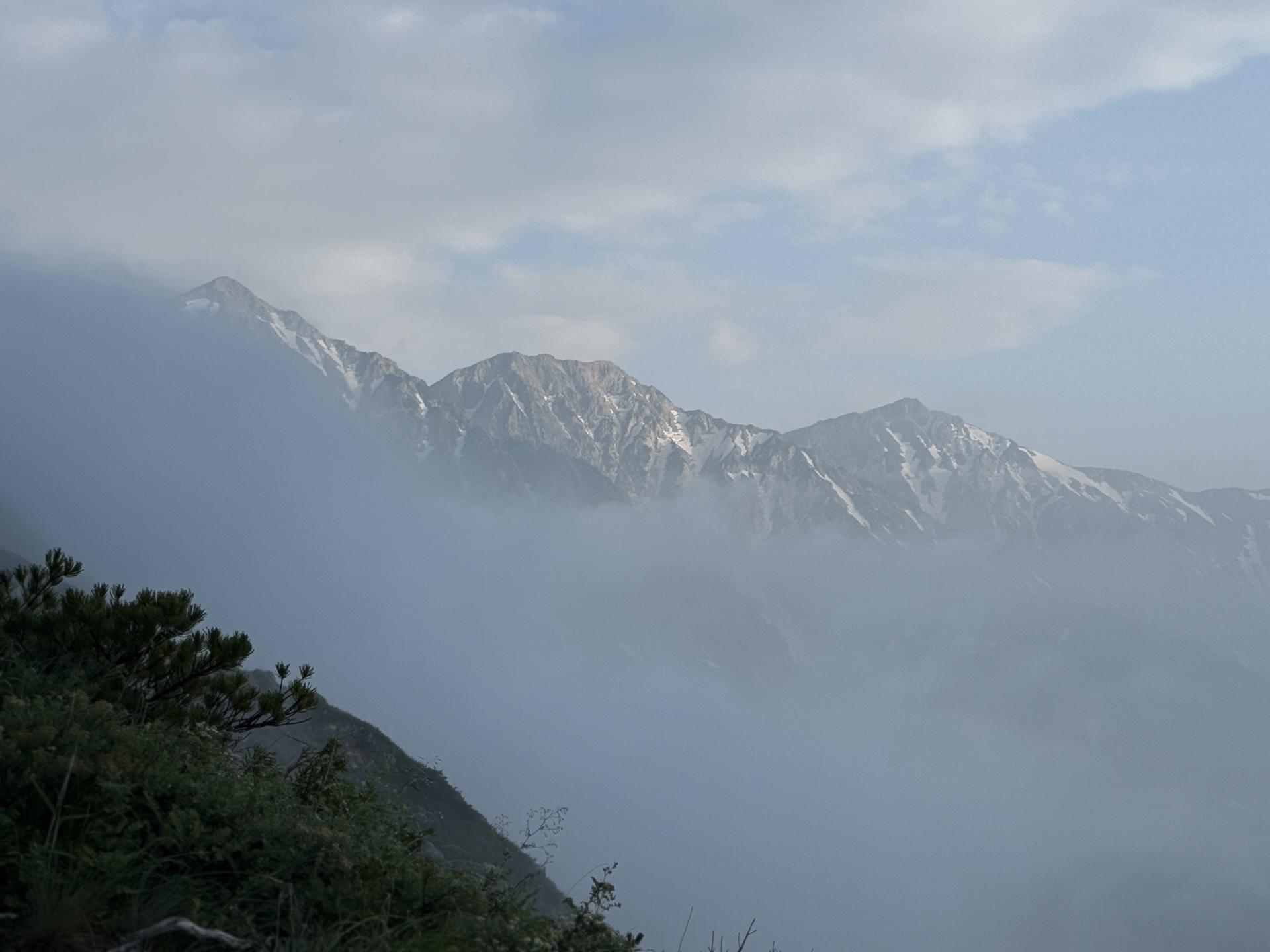 唐松岳 八方尾根から望む白馬三山 2025年7月9日5時31分撮影