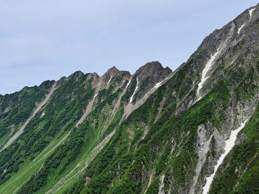 岳沢パノラマの眺望。西穂高岳(2,909m)・間ノ岳・天狗岩