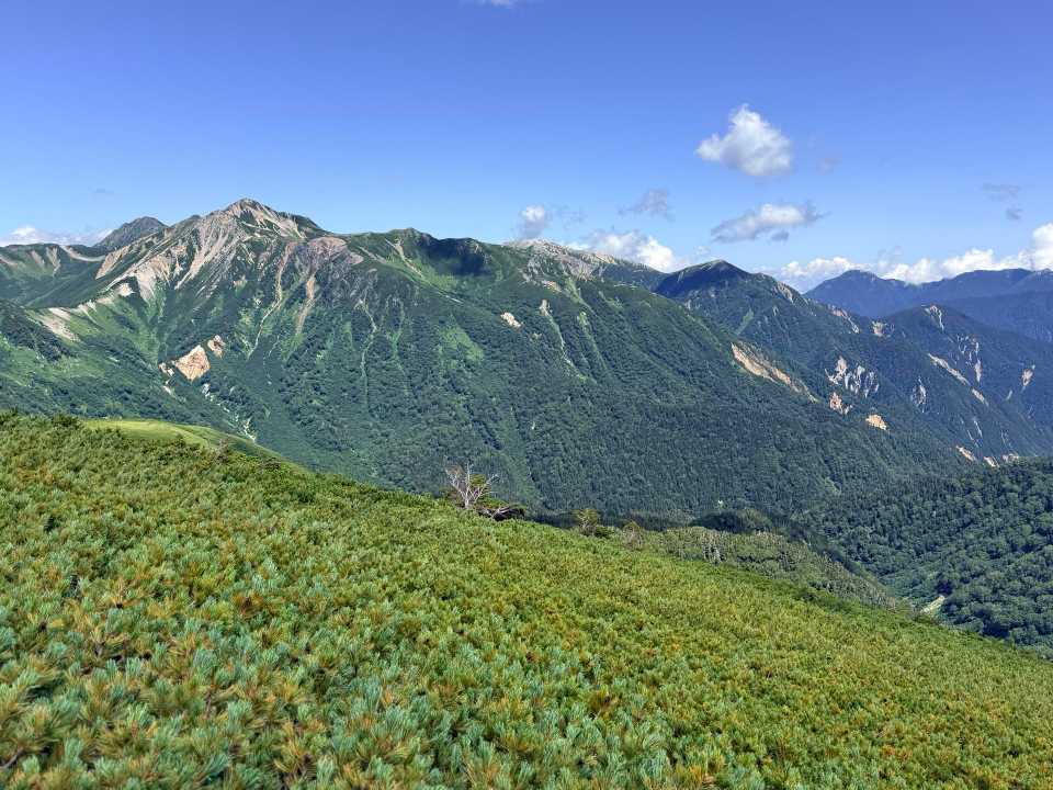 正面に野口五郎岳