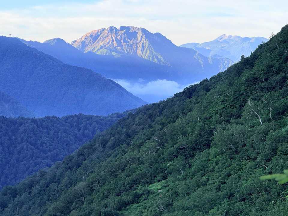 後ろに焼岳と乗鞍岳