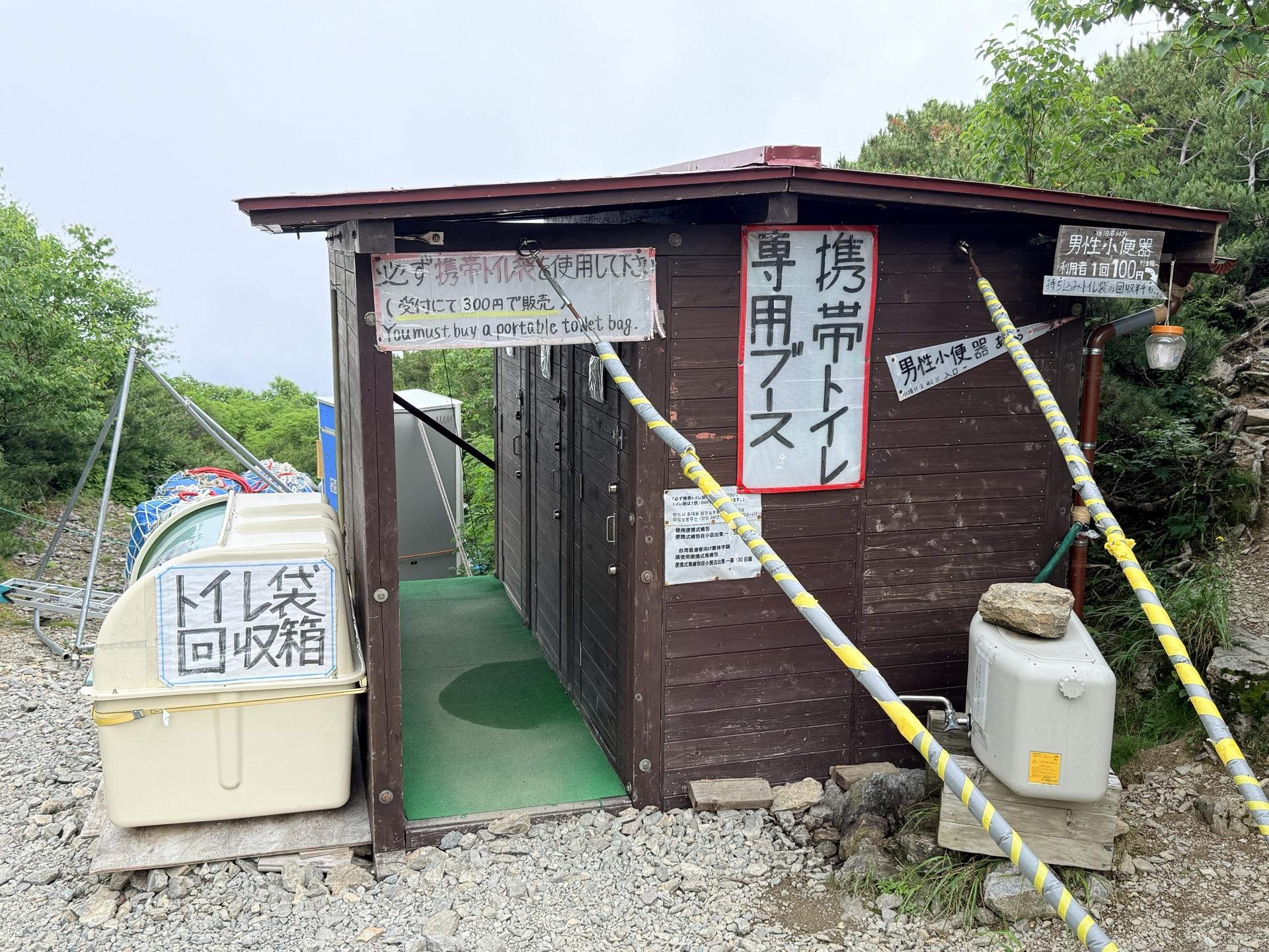 こちらが携帯トイレブース トイレはここにのみあるので、雨の日は傘をさして行く(小