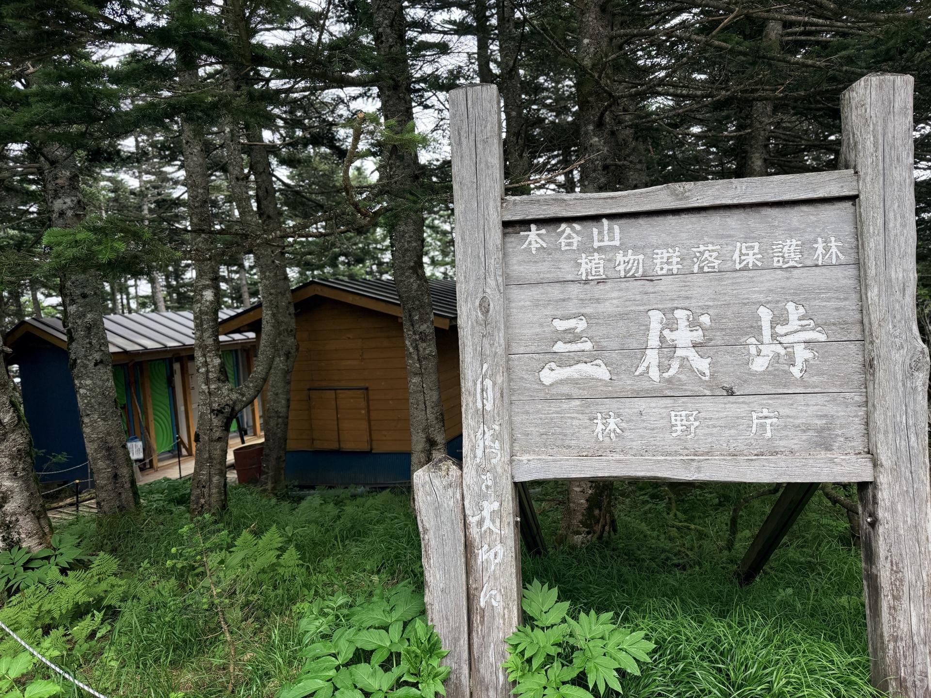 小屋の目の前には大きく三伏峠と書かれた標識