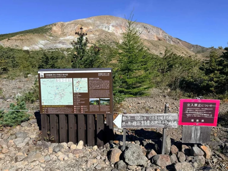 一切経山の活火山についての案内板