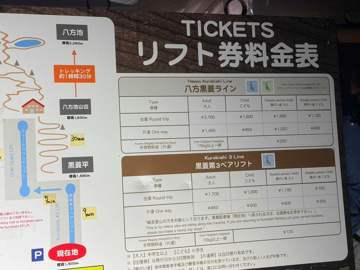 唐松岳・八方尾根の早朝券は大人2,300円（2026年9月）