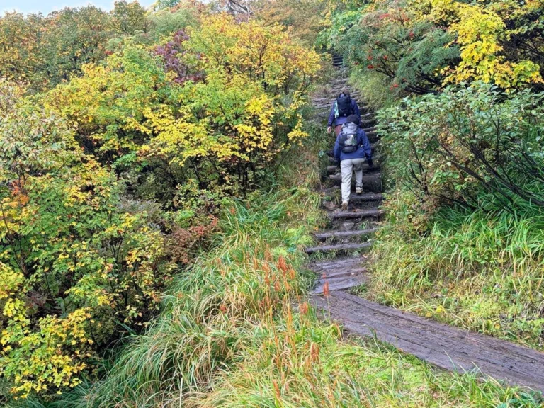 栗駒山・須川コースと産沼コース 地獄谷へかけて木段&石の階段が出てくる