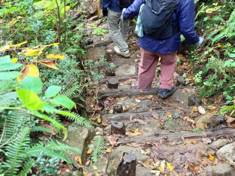栗駒山・須川コースと産沼コース 濡れているので滑らないように