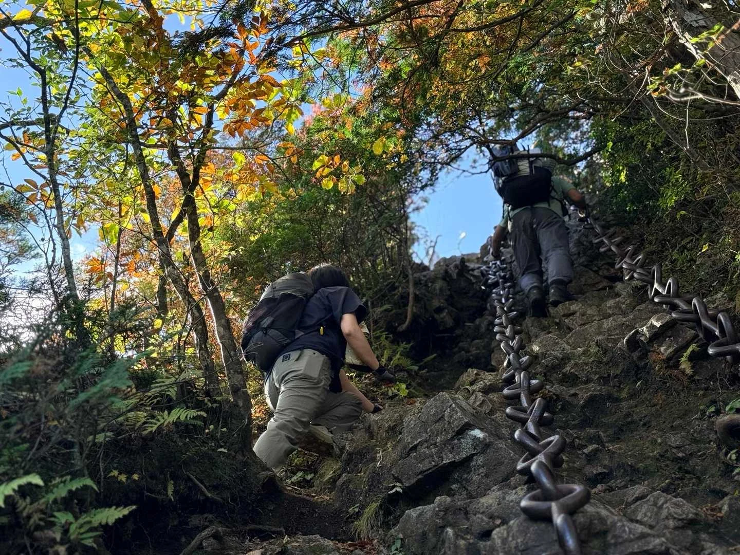 石鎚山・成就社ルート｜試しの鎖を真上に見上げる