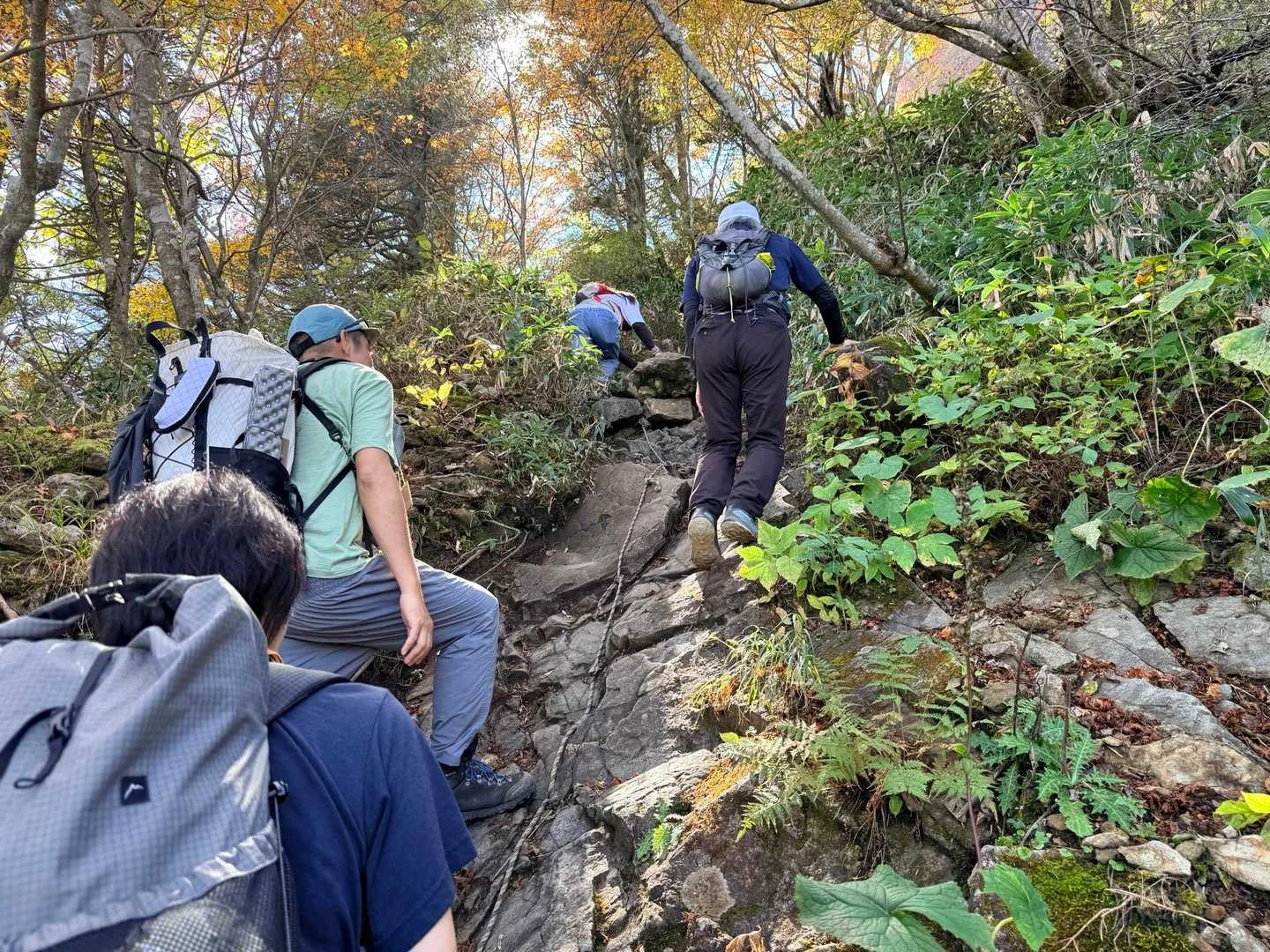 石鎚山・成就社ルート｜三ノ鎖手前の補助ロープ