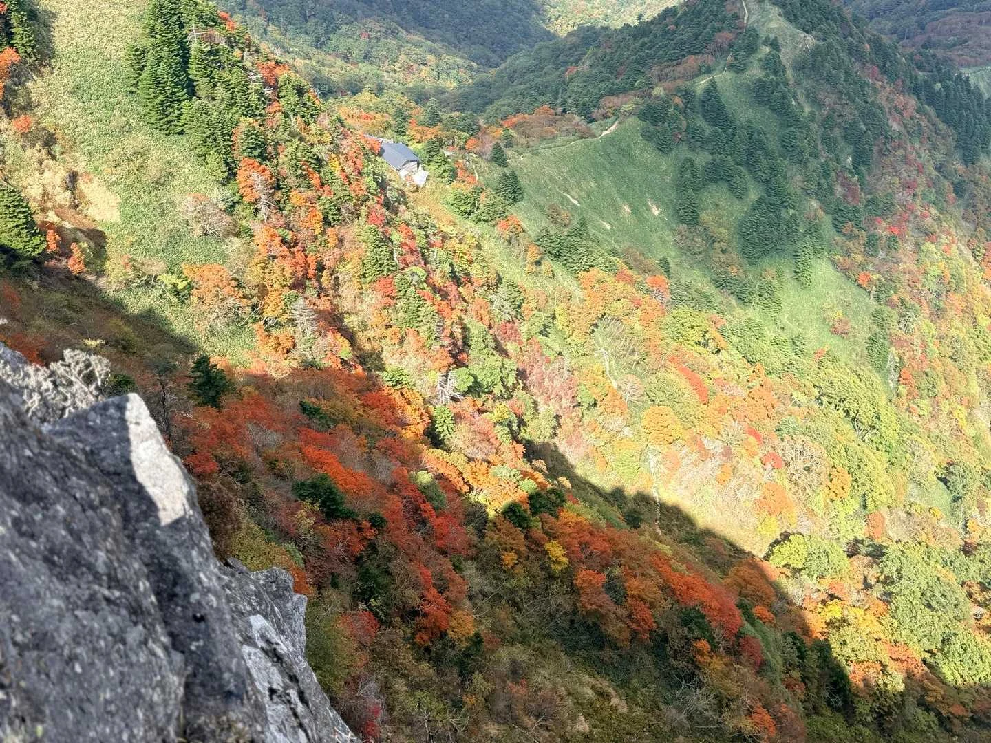 石鎚山・成就社ルート｜崖の下に広がる紅葉